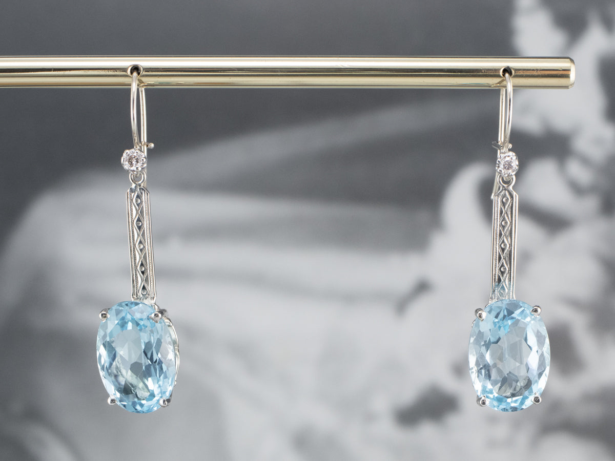 Blue Topaz and Diamond Drop Earrings