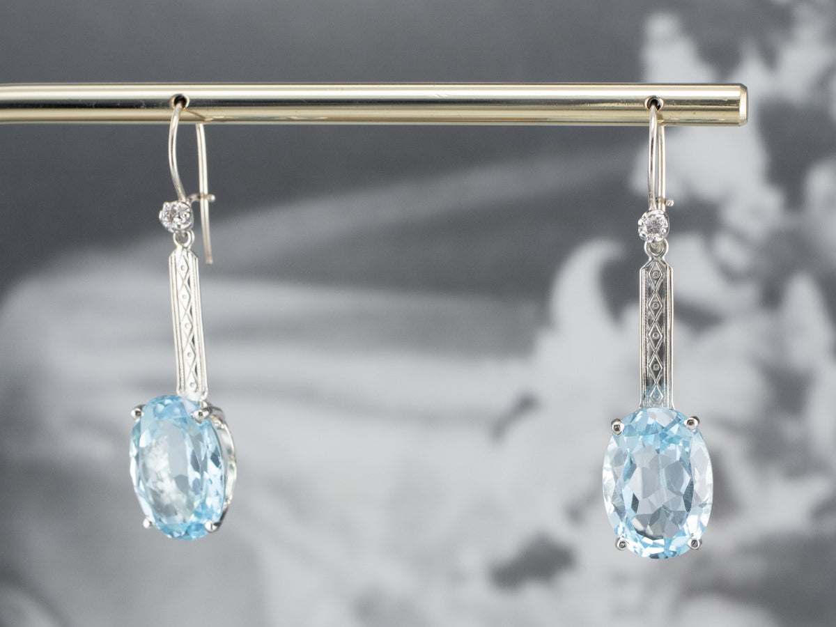 Blue Topaz and Diamond Drop Earrings