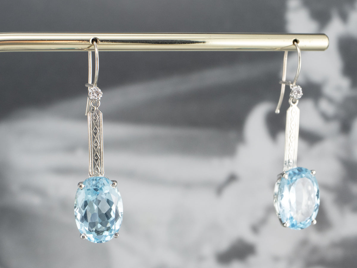 Blue Topaz and Diamond Drop Earrings