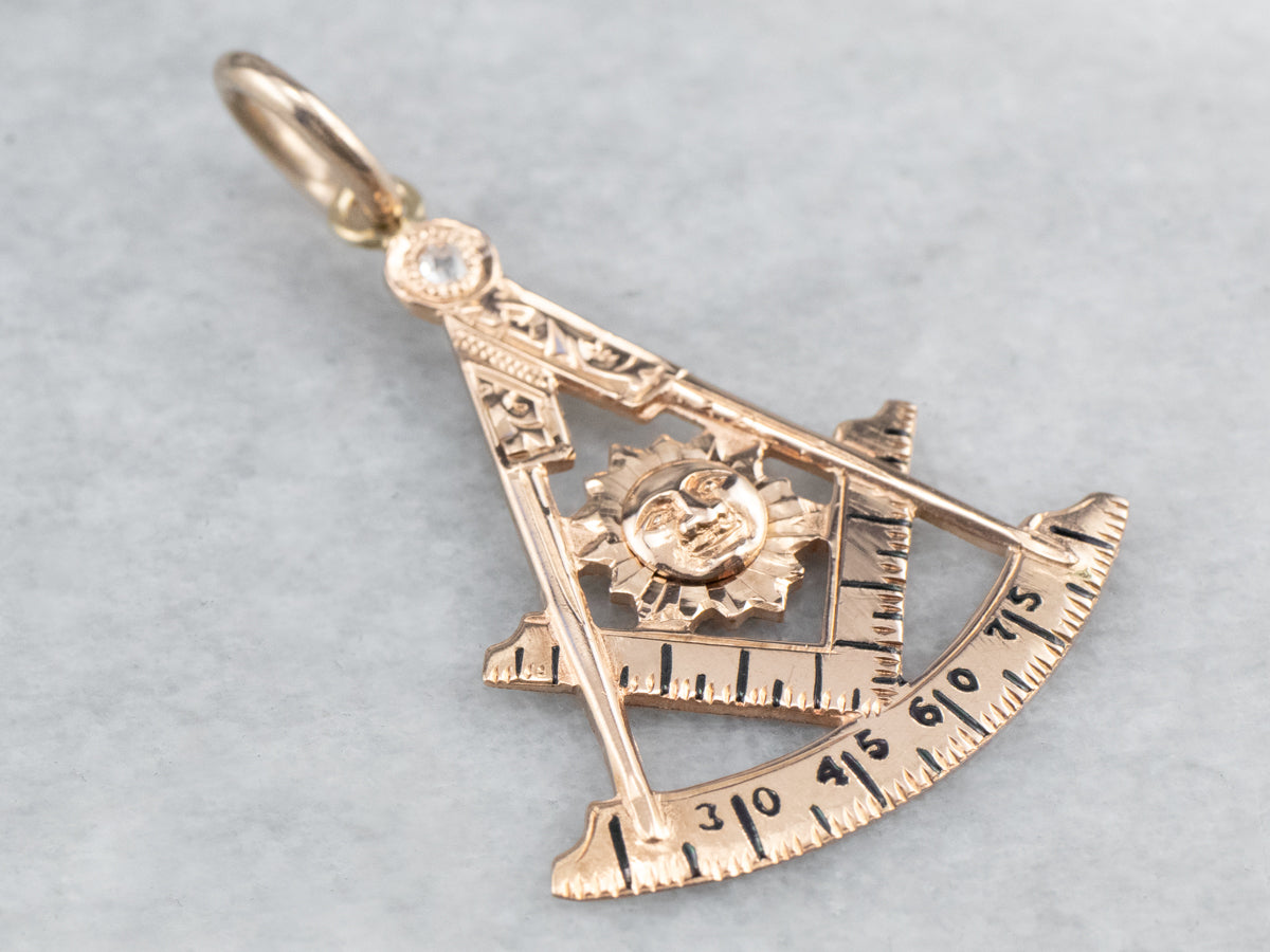 Antique Masonic Old Mine Cut Diamond Pendant,