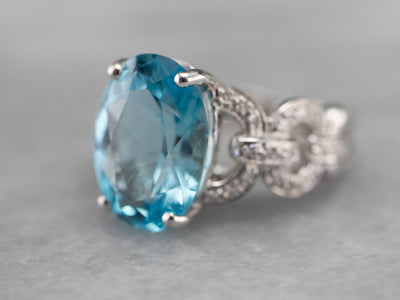 White Gold Blue Topaz and Diamond Cocktail Ring