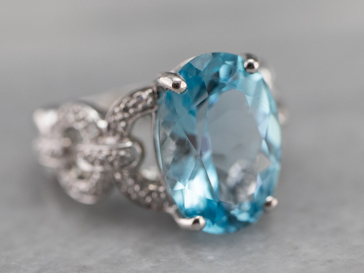 White Gold Blue Topaz and Diamond Cocktail Ring