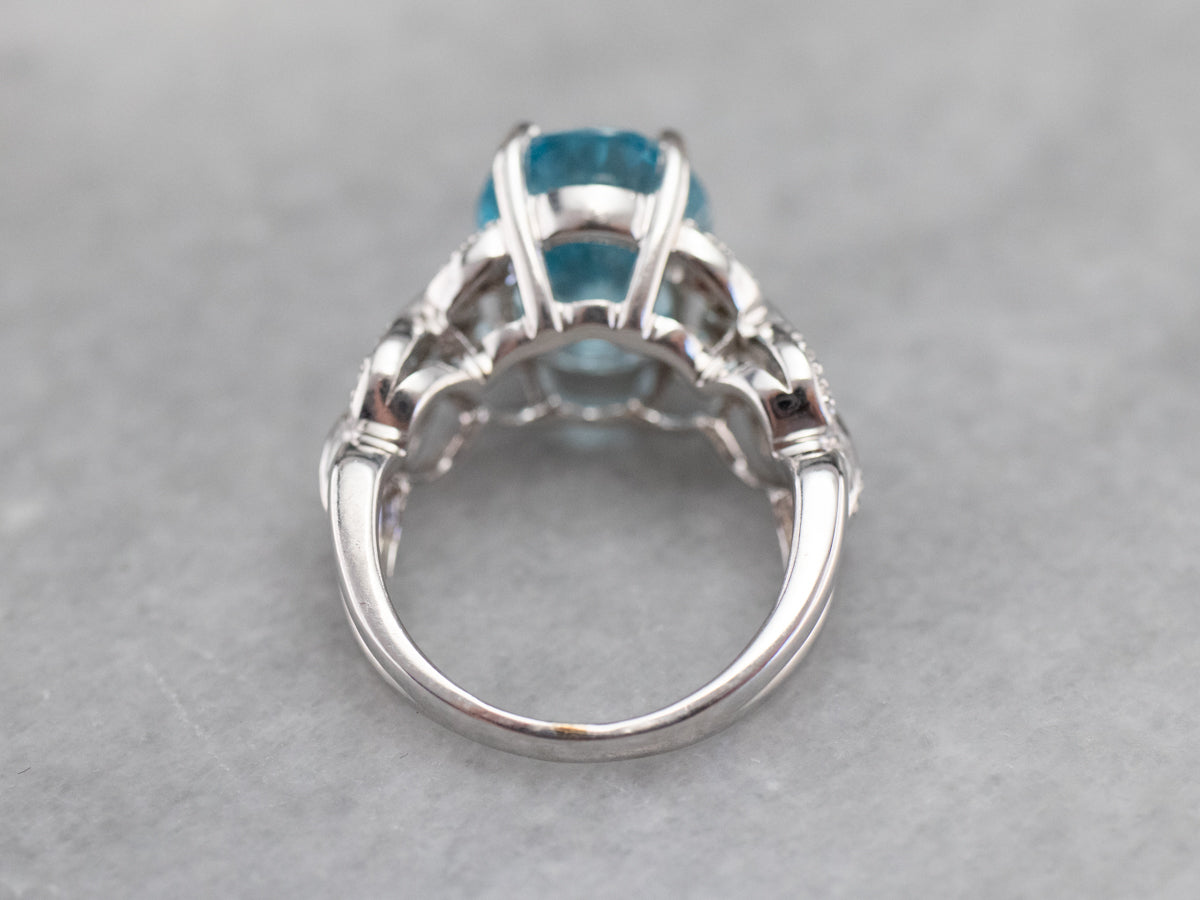 White Gold Blue Topaz and Diamond Cocktail Ring
