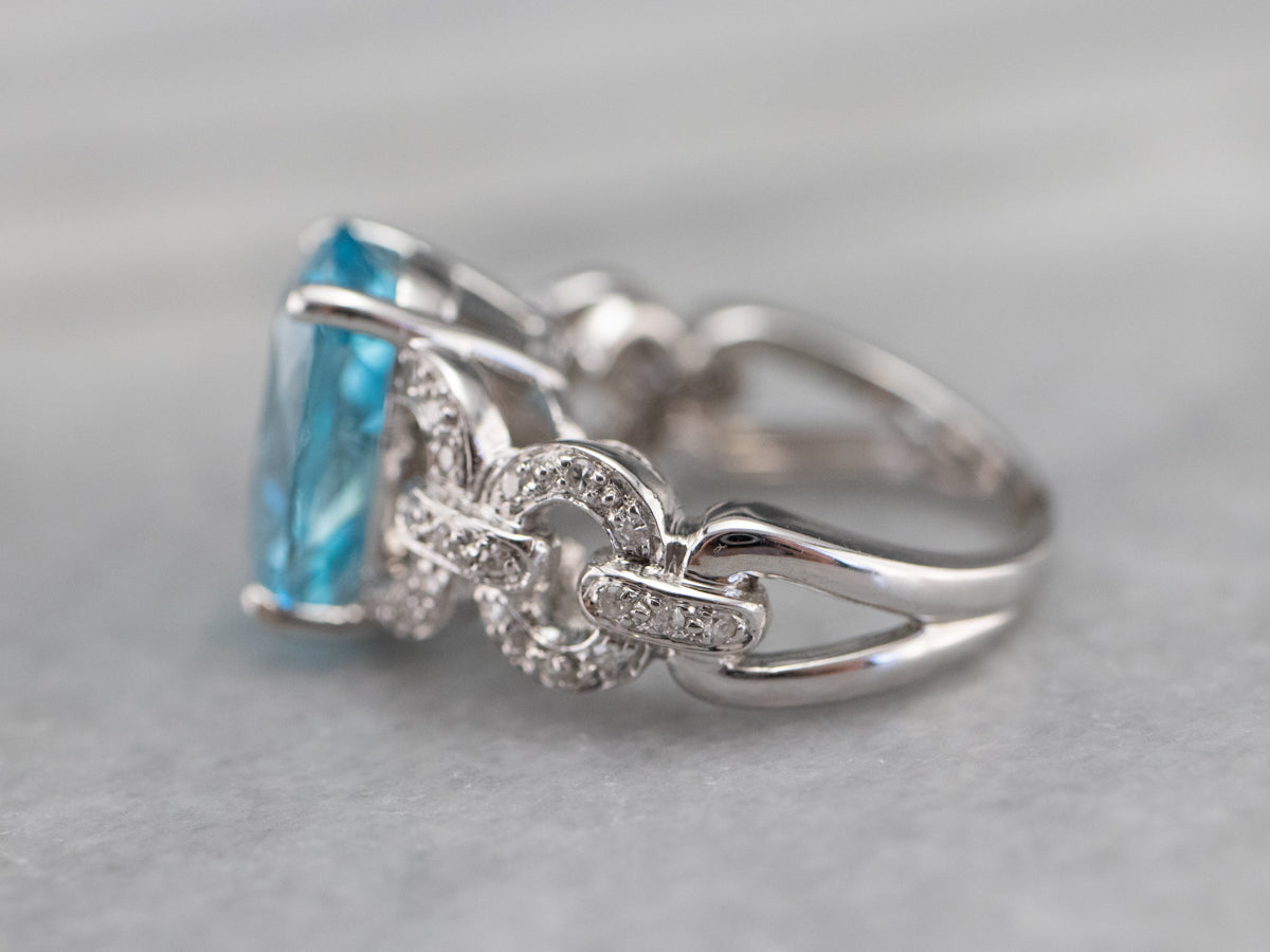 White Gold Blue Topaz and Diamond Cocktail Ring