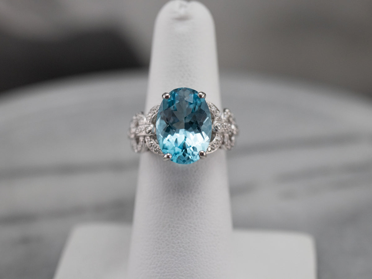 White Gold Blue Topaz and Diamond Cocktail Ring