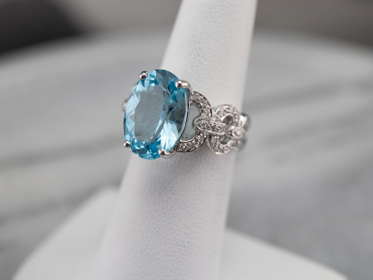 White Gold Blue Topaz and Diamond Cocktail Ring