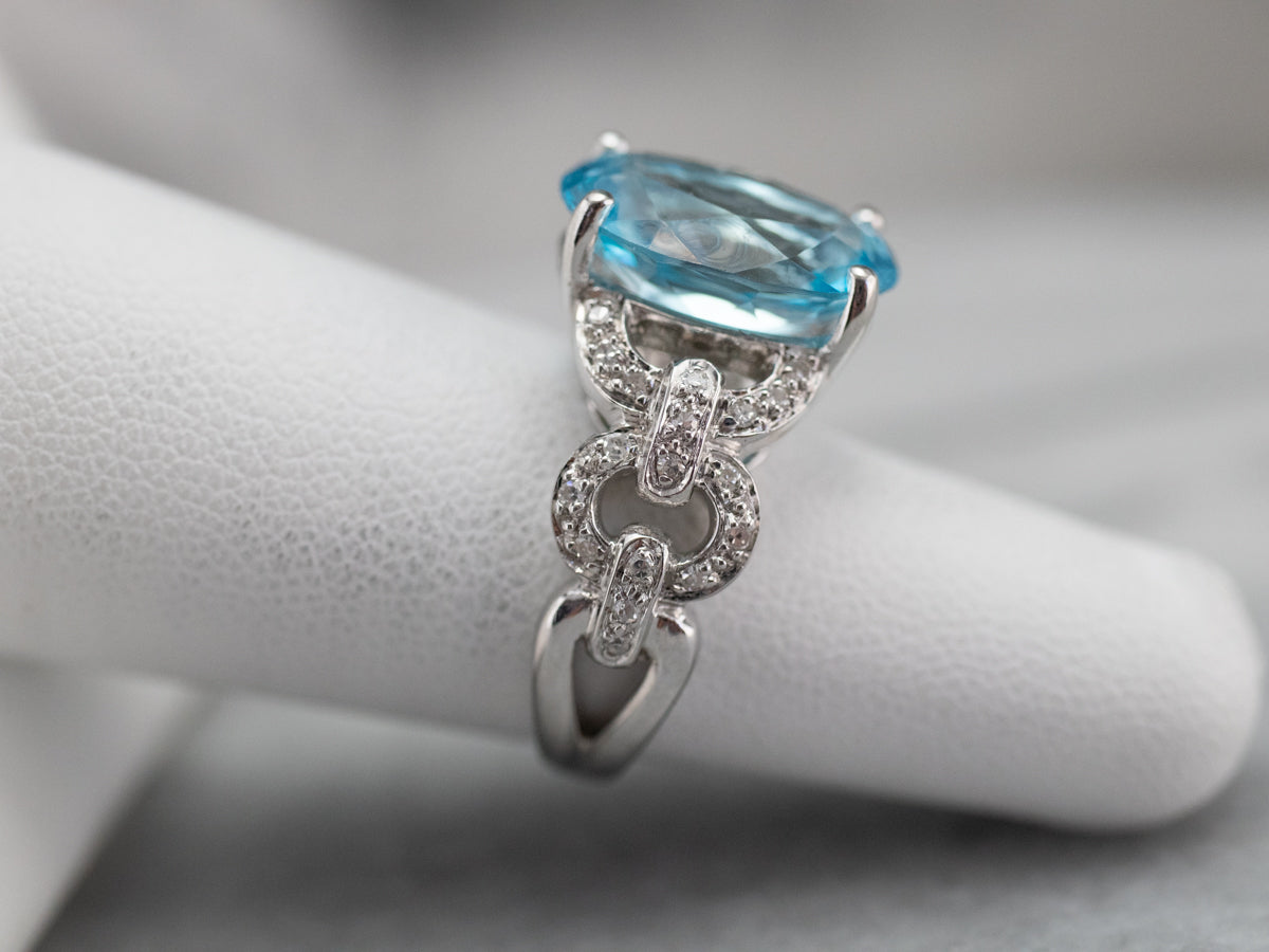 White Gold Blue Topaz and Diamond Cocktail Ring