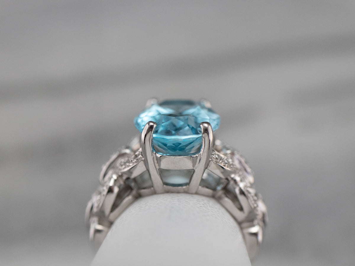 White Gold Blue Topaz and Diamond Cocktail Ring