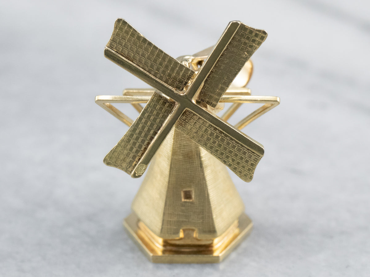Large Moving Windmill Gold Pendant