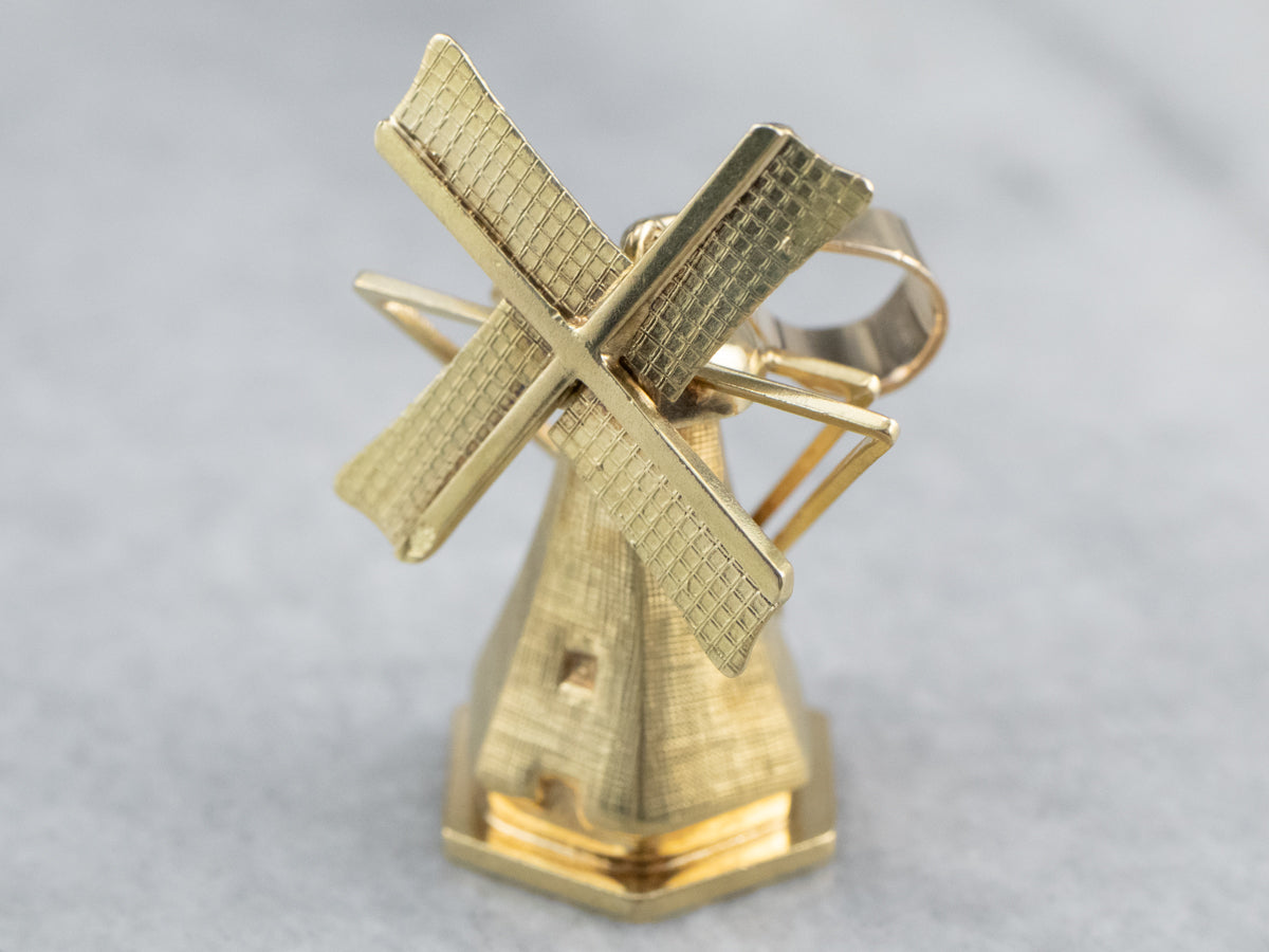 Large Moving Windmill Gold Pendant