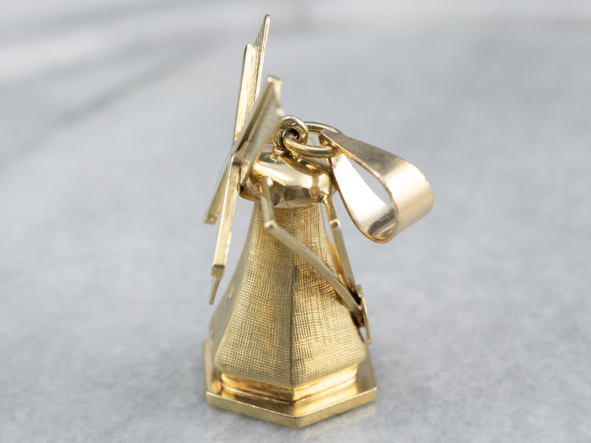 Large Moving Windmill Gold Pendant