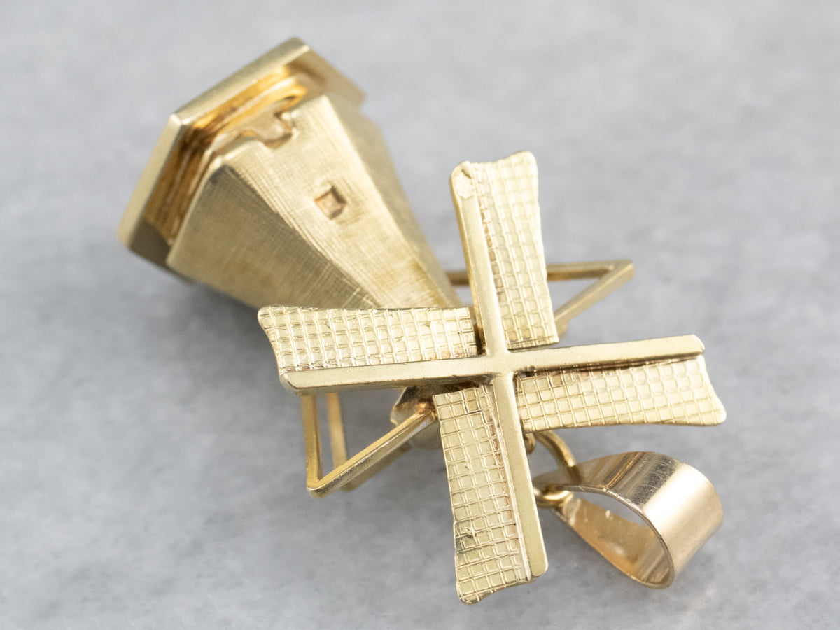 Large Moving Windmill Gold Pendant