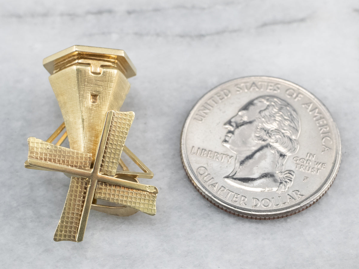 Large Moving Windmill Gold Pendant