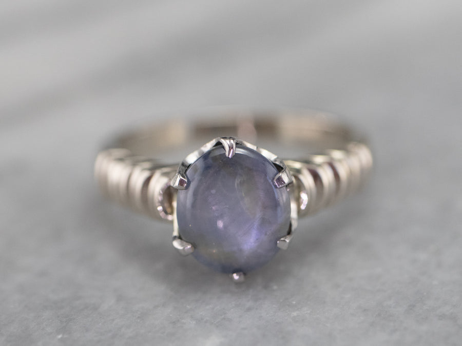 White Gold Star Sapphire Solitaire Ring
