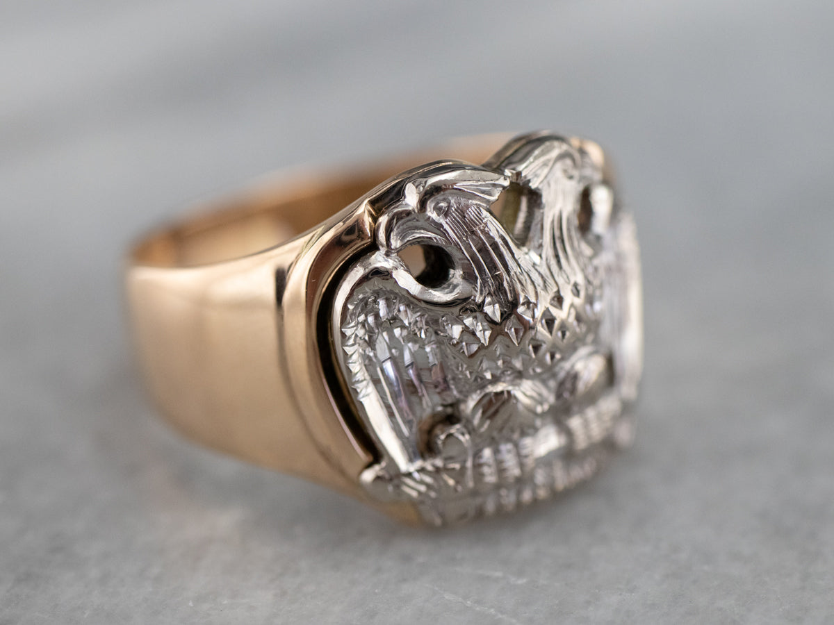 Bold Two Tone Gold Masonic Ring