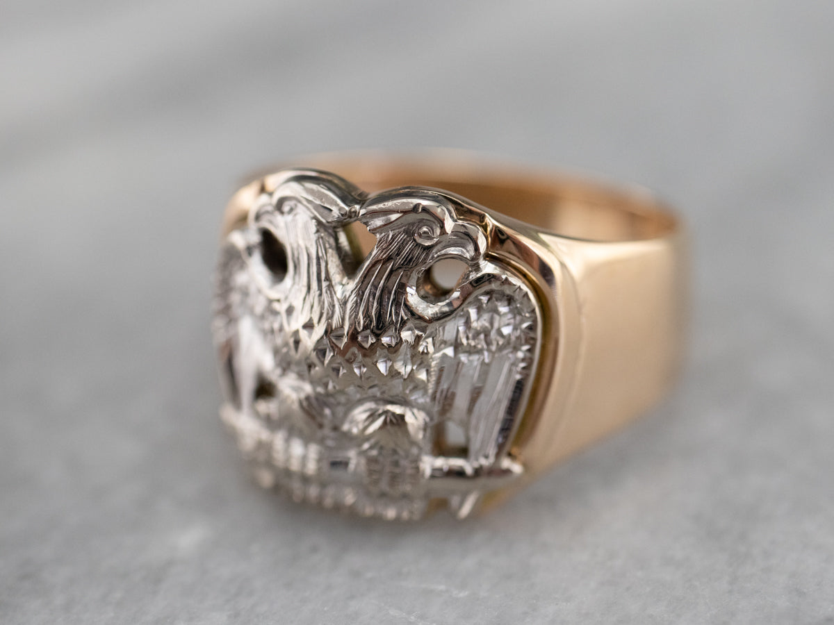 Bold Two Tone Gold Masonic Ring