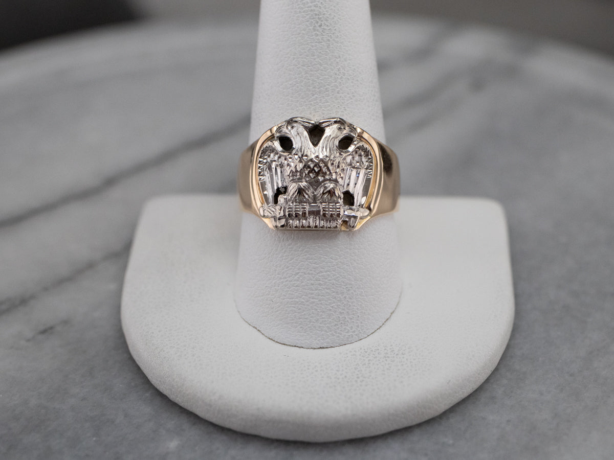Bold Two Tone Gold Masonic Ring