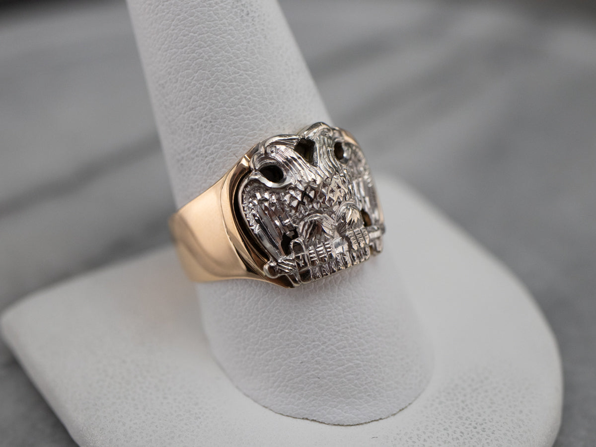 Bold Two Tone Gold Masonic Ring