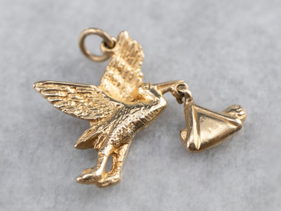 Vintage Gold Stork Charm Pendant