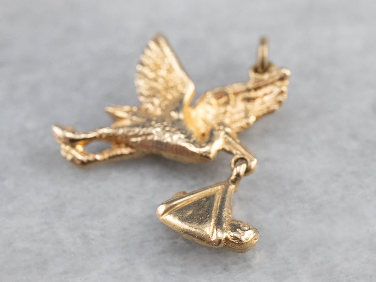 Vintage Gold Stork Charm Pendant