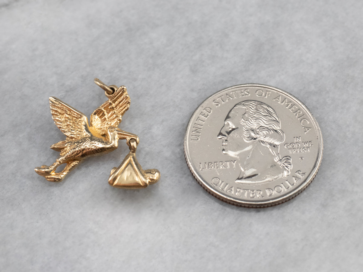 Vintage Gold Stork Charm Pendant