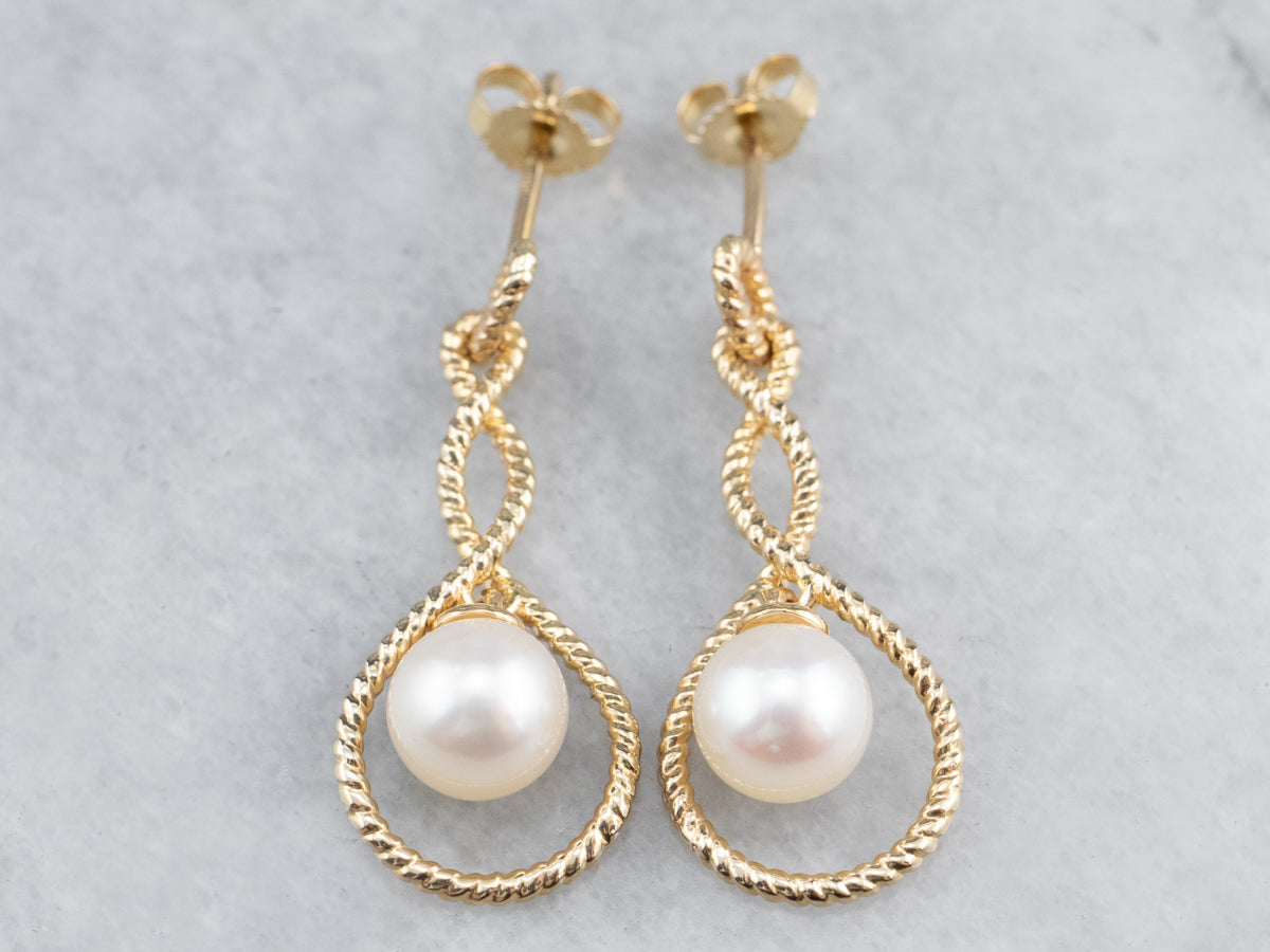 Pearl Gold Twisted Wire Drop Earrings