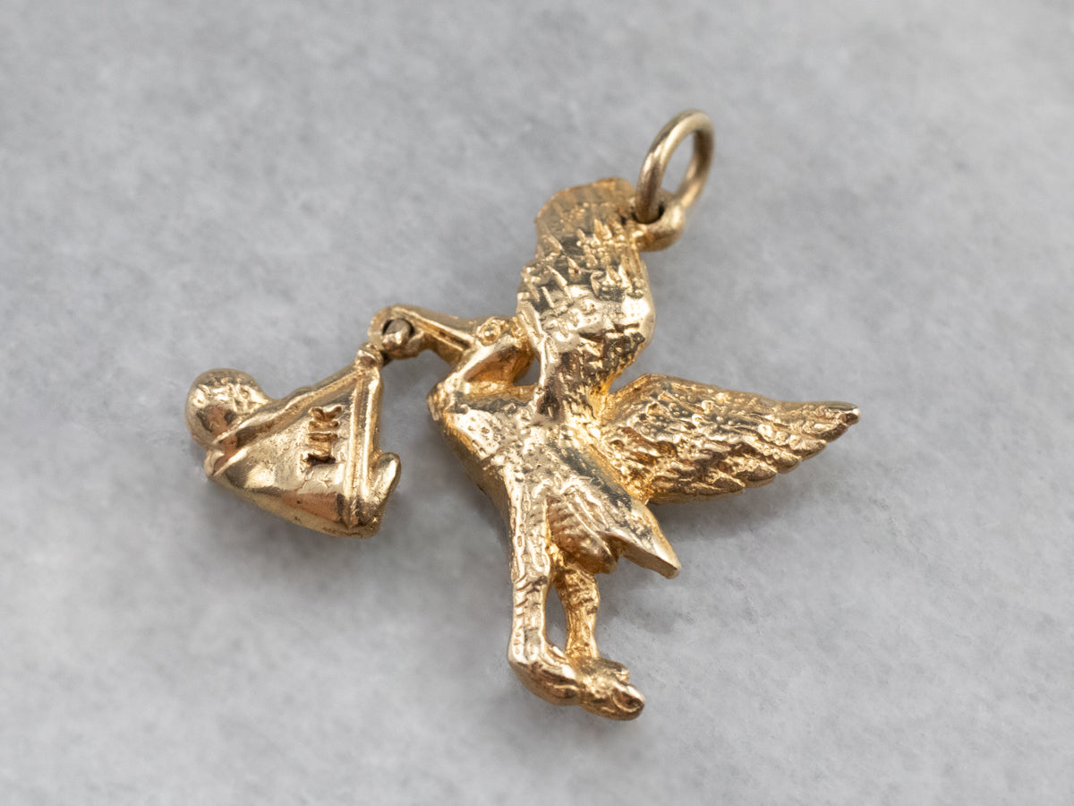 Vintage Gold Stork Charm Pendant