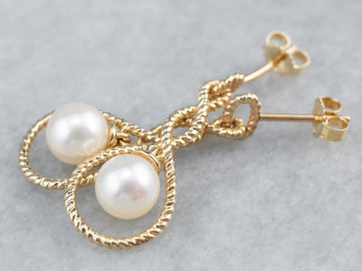 Pearl Gold Twisted Wire Drop Earrings