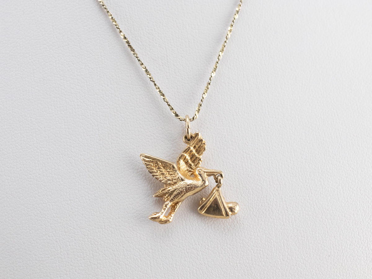 Vintage Gold Stork Charm Pendant