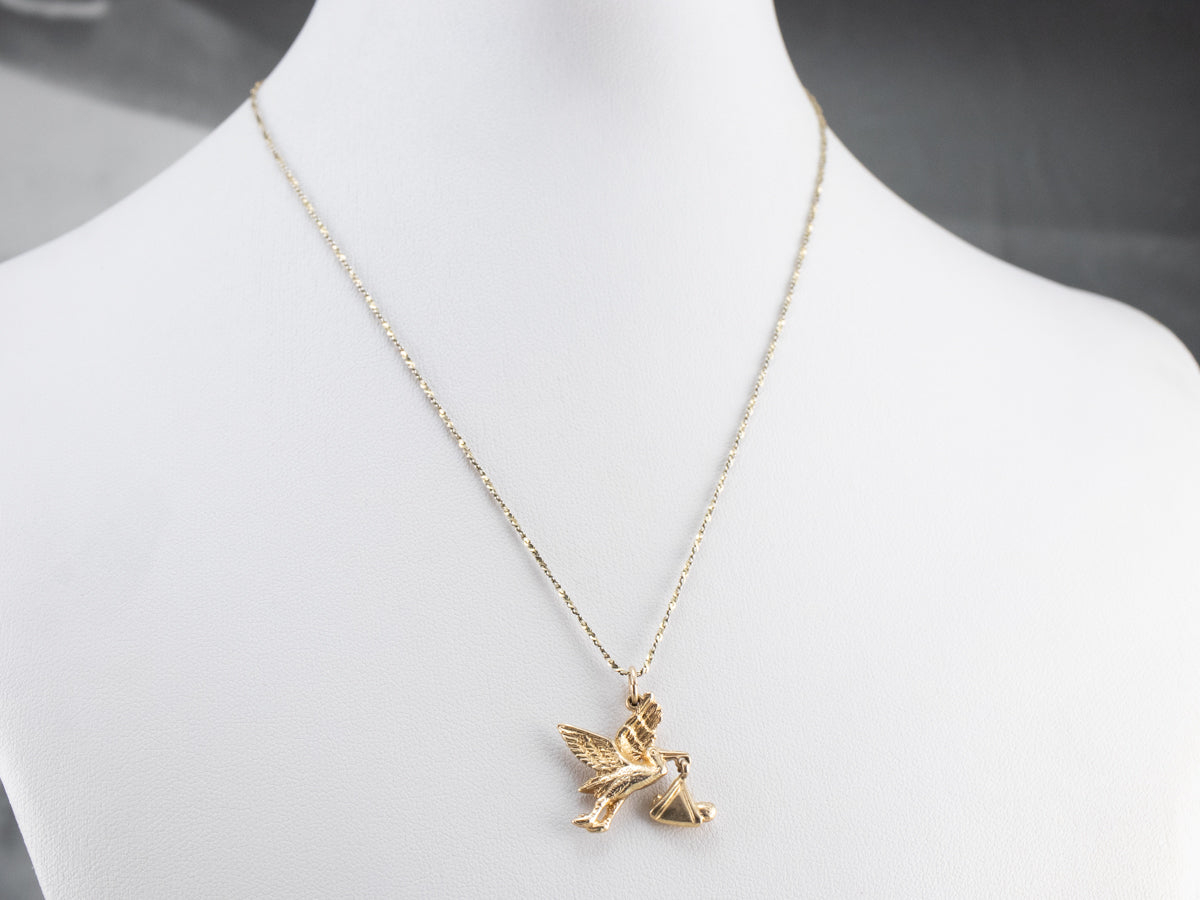 Vintage Gold Stork Charm Pendant