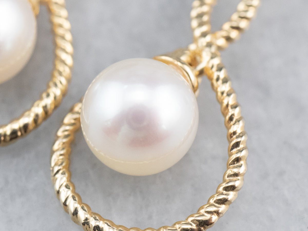 Pearl Gold Twisted Wire Drop Earrings
