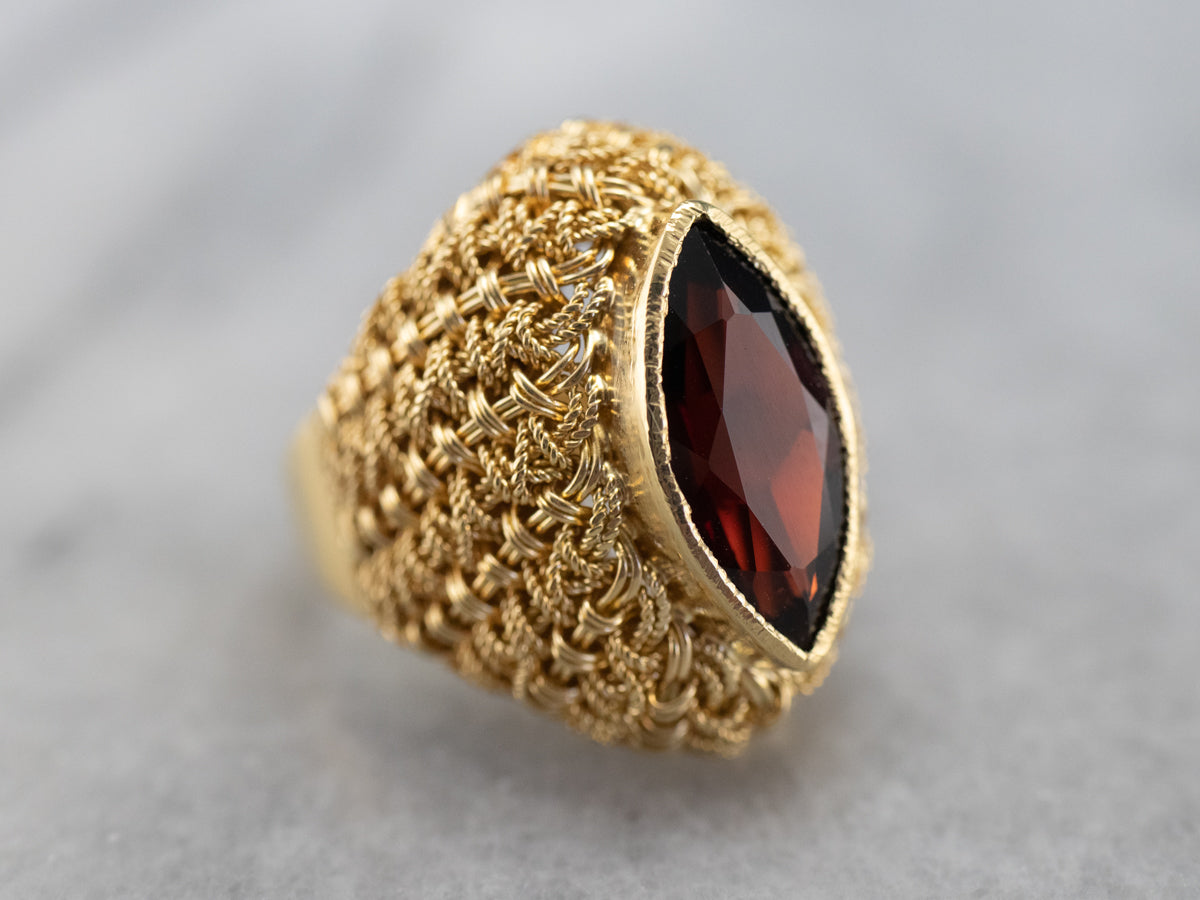 Italian 18K Gold Garnet Statement Ring
