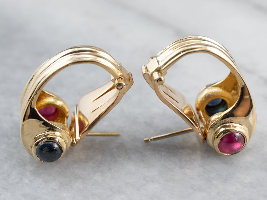 18K Gold Ruby Sapphire Earrings