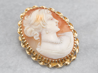 Vintage Gold Twist Cameo Brooch or Pendant