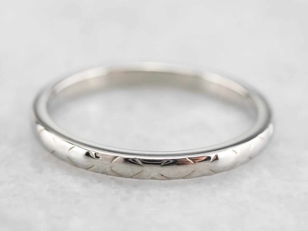 Etched 18K White Gold Band