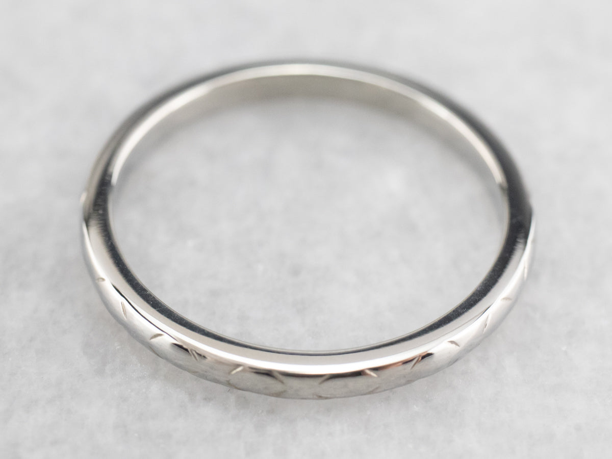 Etched 18K White Gold Band