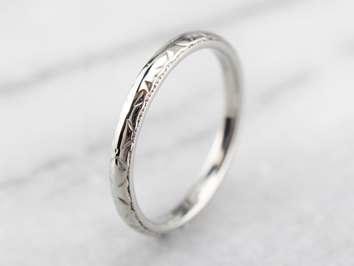 Etched 18K White Gold Band