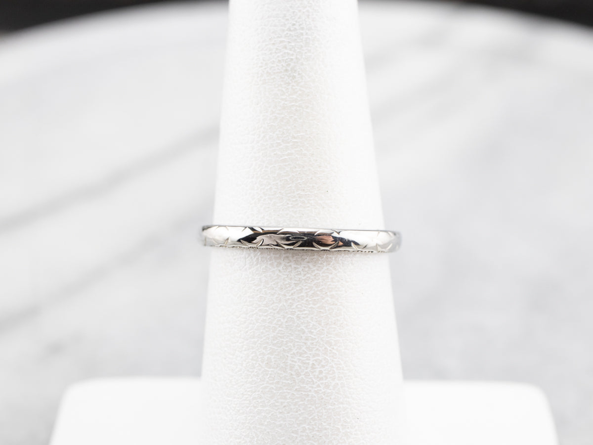 Etched 18K White Gold Band
