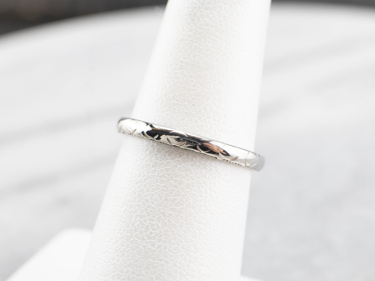 Etched 18K White Gold Band
