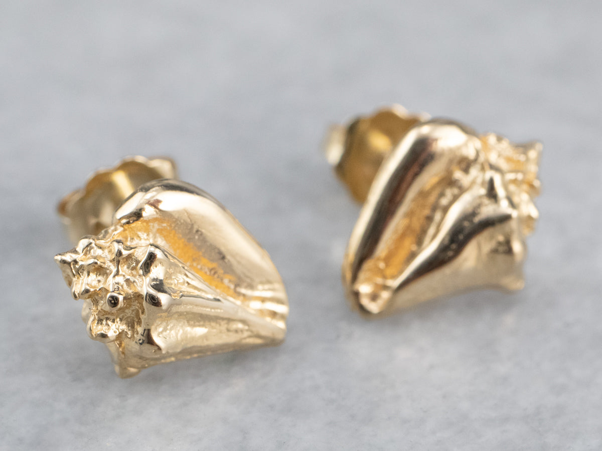 Golden Conch Shell Stud Earrings