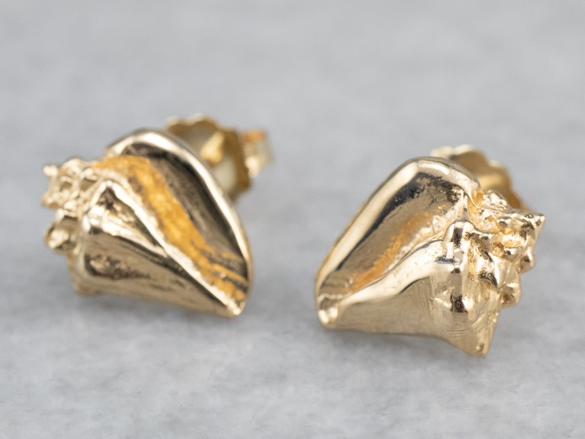 Golden Conch Shell Stud Earrings
