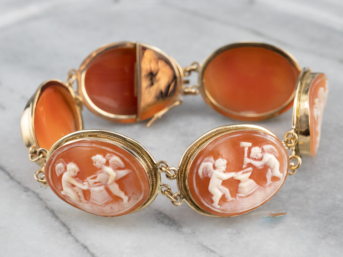 18K Gold Mid Century Cameo Bracelet