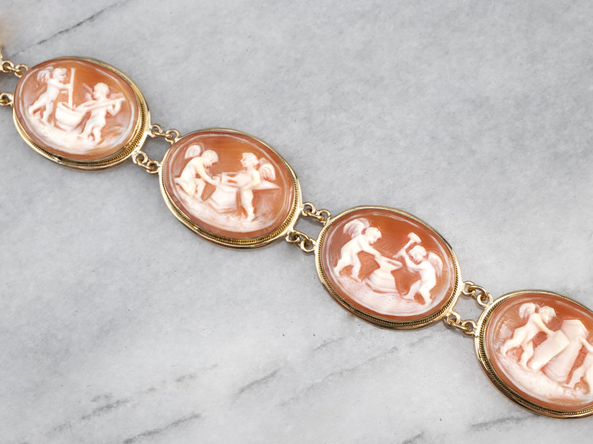 18K Gold Mid Century Cameo Bracelet