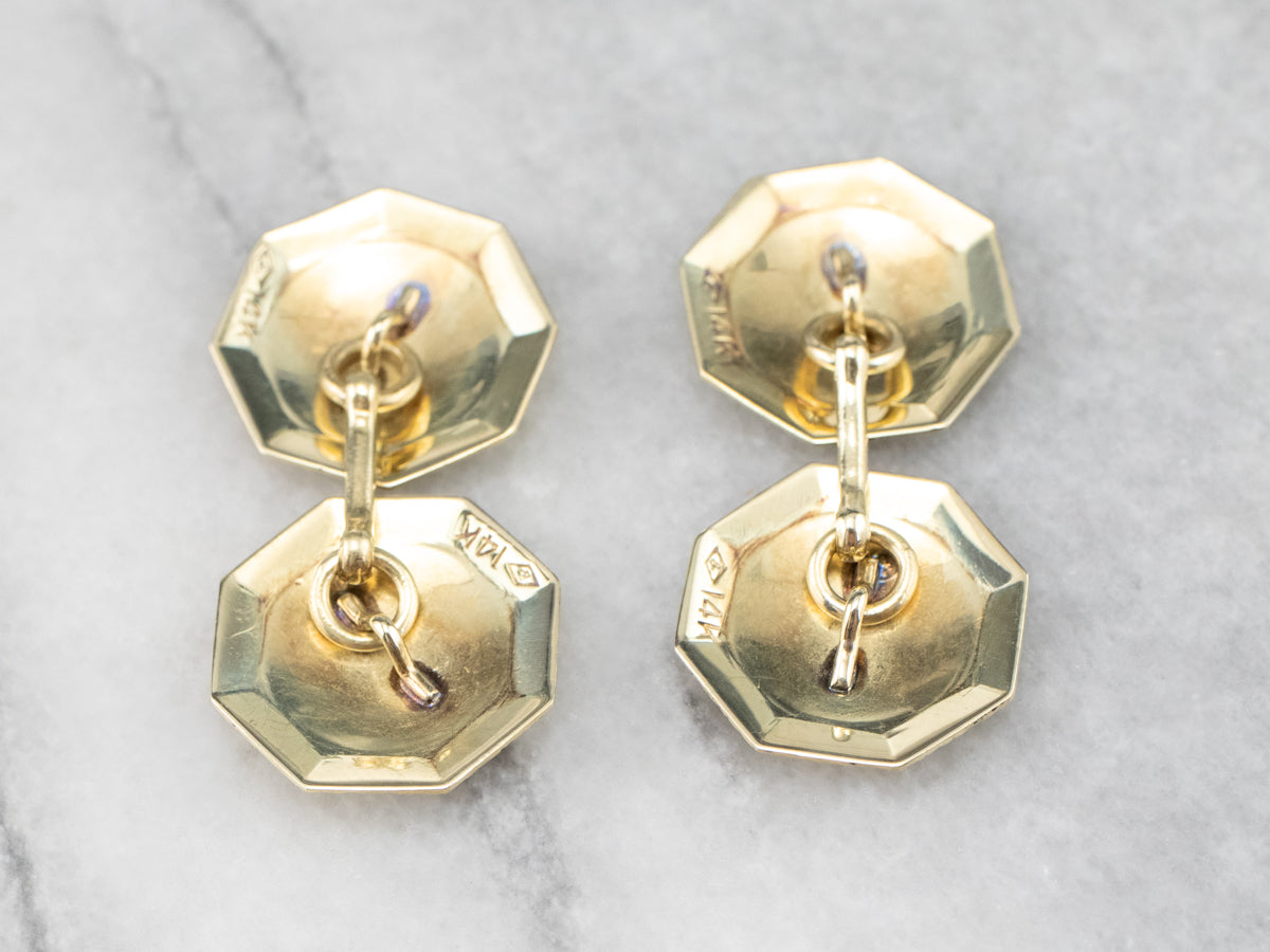 Late Art Deco Etched Green Gold Cufflinks