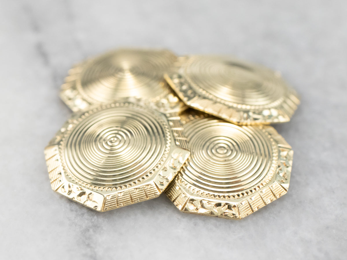 Late Art Deco Etched Green Gold Cufflinks