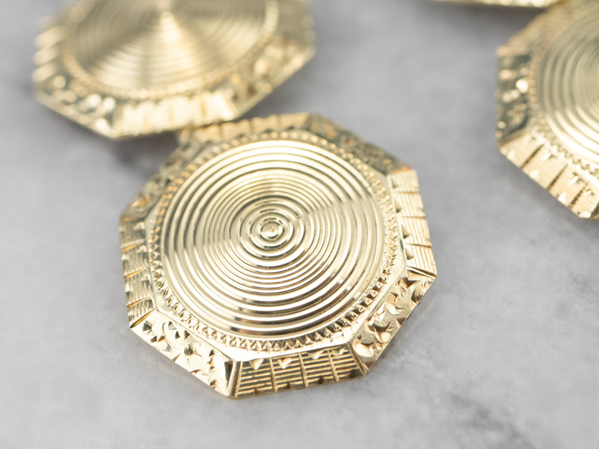 Late Art Deco Etched Green Gold Cufflinks