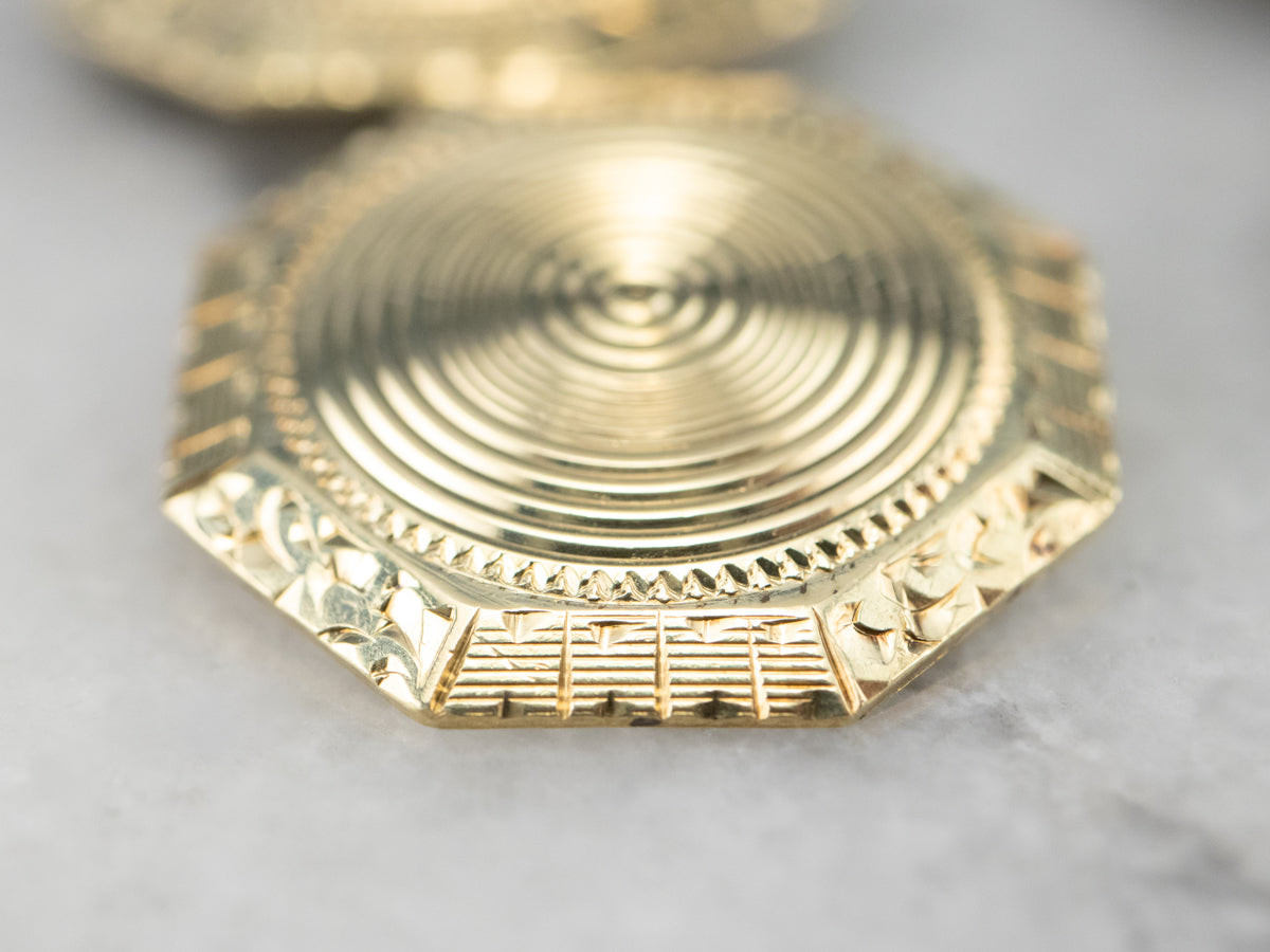 Late Art Deco Etched Green Gold Cufflinks