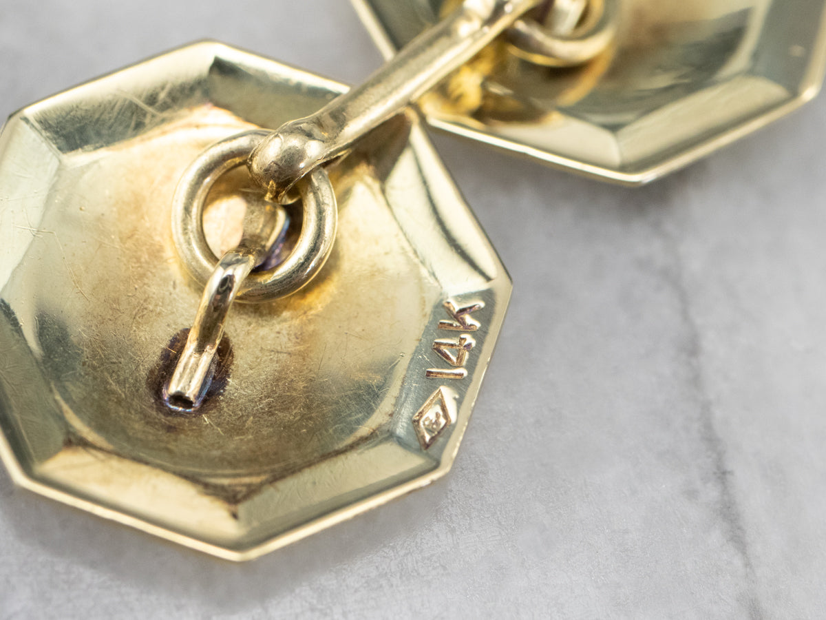 Late Art Deco Etched Green Gold Cufflinks