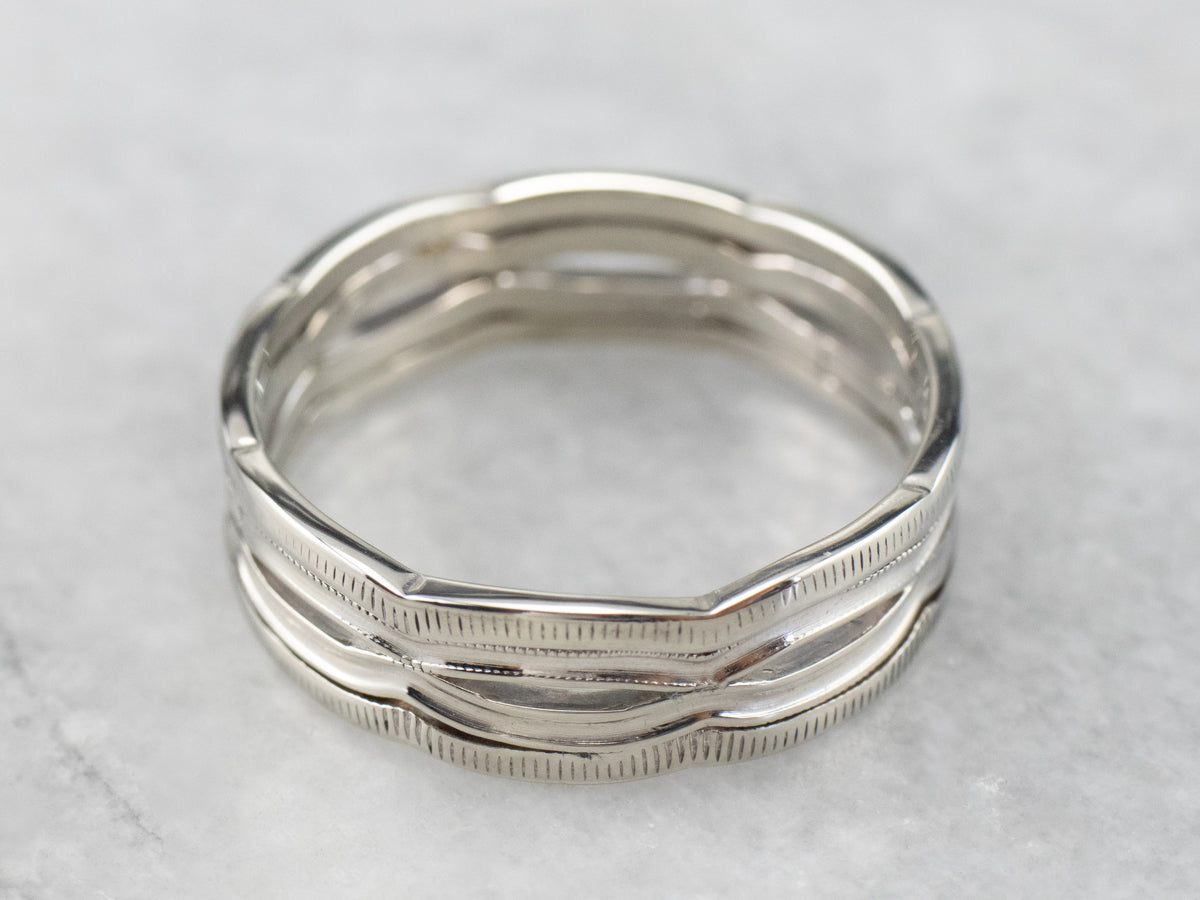 Pierced White Gold Scalloped Pattern Band