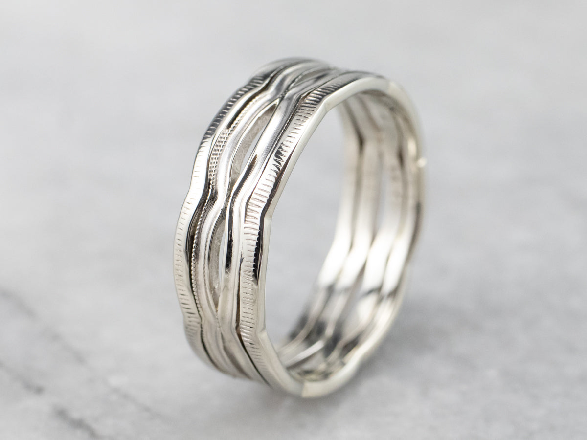 Pierced White Gold Scalloped Pattern Band